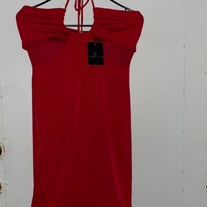 Elegant Red Halter Dress